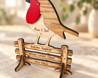 Personalised Robin Memorial Keepsake, Wooden Robin in Memory of a Loved One, Bereavement Gift, Remembrance Decoration