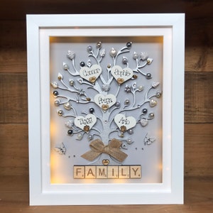 Personalised Family Tree Frame | Customised Family Names Box Frame | Handmade  Birthday Gift | With Optional LED lights