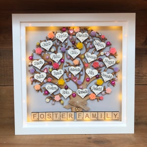 Extra large family Tree Frame - Customised Family Tree Gift - Birthday Gift for Her - Handmade Birthday Gift with optional LED lights