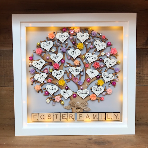 Extra large family Tree Frame - Customised Family Tree Gift - Birthday Gift for Her - Handmade Birthday Gift with optional LED lights
