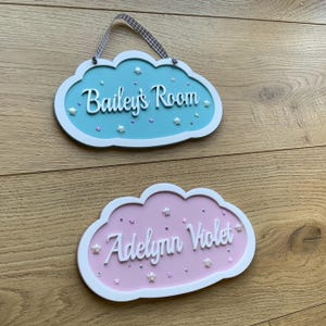 Personalised Childrens Door Sign - Nursery Door Plaque - Cloud Name Sign - Kids Door Hanger