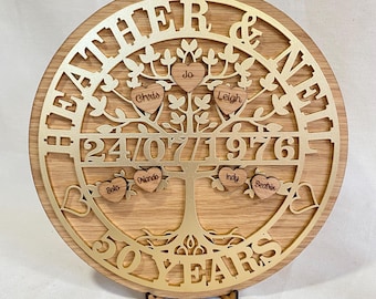 Personalised Tree of Life Anniversary Gift – Family Tree - Special Wedding Keepsake for Silver, Golden & Diamond Anniversaries
