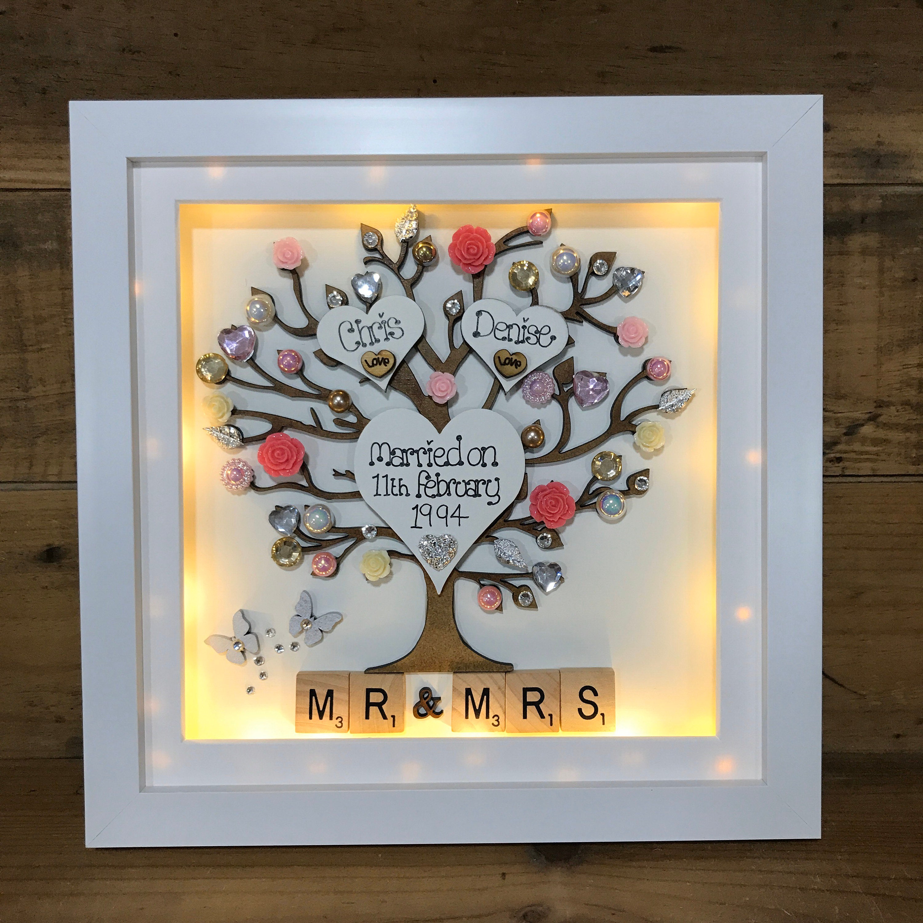 Handmade Personalised Family Tree With Scrabble Letters Box Frame Gift Wrapped Handmade Personalised Family Tree With Scrabble Letters Box Frame Gift Wrapped