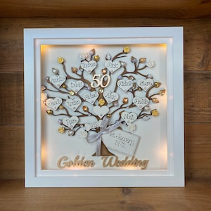 Extra Large Family Tree Frame , Perfect Gift for a Wedding Anniversary with flowers hearts and diamonds - with optional LED lights
