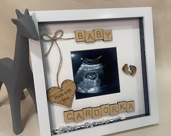 Personalised Baby Scan Frame | Custom Name Scrabble Tiles | Pregnancy Gift | Baby Shower Keepsake | Nursery Decor