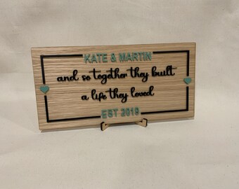Personalised Couple Wooden Sign | And So Together They Built a Life They Loved | Wedding Gift | Anniversary Keepsake | Custom Names Plaque