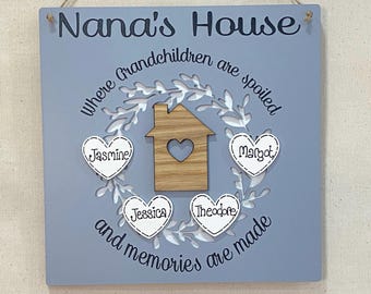 Personalised Nana House Plaque | Grandchildren Name Sign | Gift For Nana | Grandparents Gift | Family Keepsake Sign | Nan Home Decor