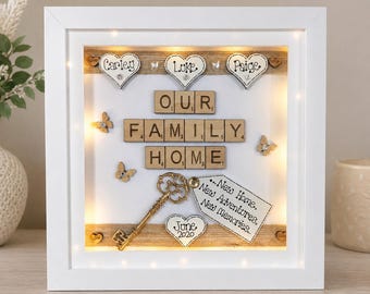 Personalised Family Name Box Frame, Scrabble Tile Art, Custom Family Home Decor, LED Family Gift