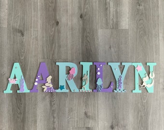 Personalised Mermaid Name Letters – Girls  Bedroom Wall Decor – Mermaid Nursery Name Sign – Custom Kids Name Letters