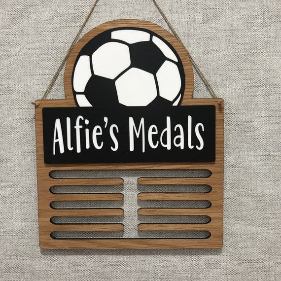 Football Personalised Medal Display Hanger Black Acrylic Medal Hanger Football 