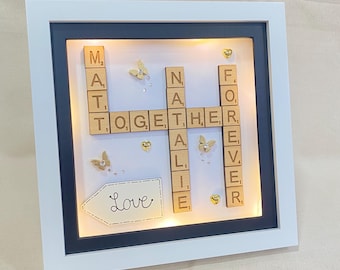 Personalised Scrabble Family Frame with LED Lights | Custom Family Name Gift | New Home or Wedding Present
