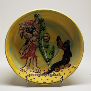 Yorkie Surfer Girl Hand-Made Ceramic Plate by Debby Carman