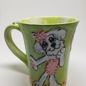 Glamour Girl White Maltese, Hand-Made Ceramic Coffee Mug by Debby Carman