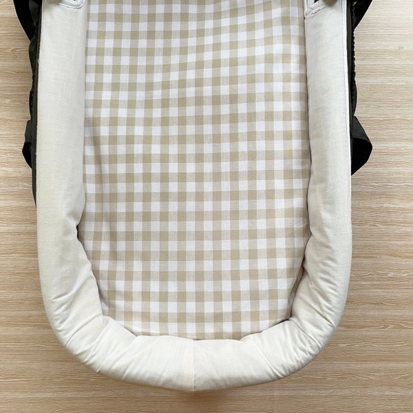 Pram Bassinet Liner, Bassinet Pad, Stroller Bassinet, Custom Sizes, Baby Jogger, Bugaboo, iCandy, Redsbaby, Uppababy - GINGHAM BEIGE