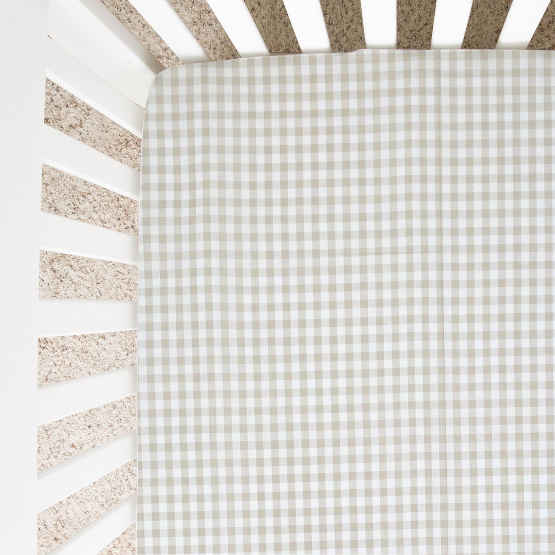 Cot Sheet, Crib Sheet, Custom Fitted Sheet, GINGHAM BEIGE, Custom Size