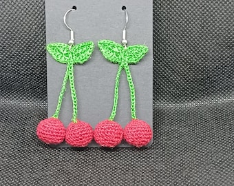 Micro Crochet Cherry Earrings