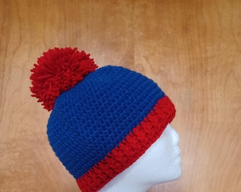 Red and Blue Poof Ball Hat