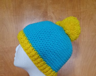 Blue and Yellow Poof Ball Hat
