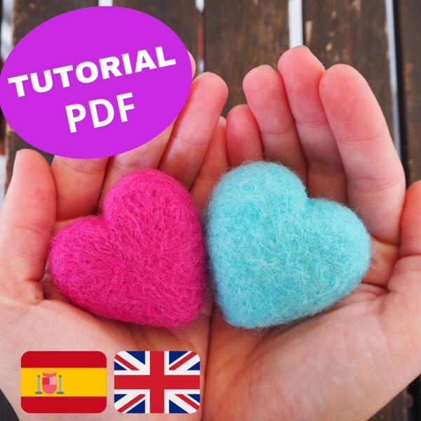 Tutorial Pdf, Digital Easy Free, How to Make a Heart, Needle Felting Pattern, Hearts Felted, Handmade Wool, DIY Patron, Making felt mold