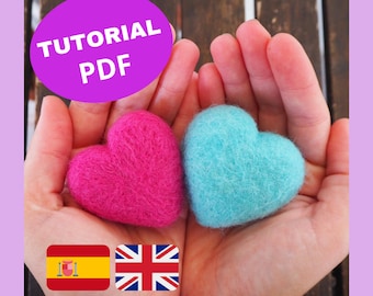 Tutorial Pdf, Digital Easy Free, How to Make a Heart, Needle Felting Pattern, Hearts Felted, Handmade Wool, DIY Patron, Making felt mold