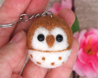 Barn Owl, Miniature Owl, Keychain Bird, Felted Owl, Soft Sculpture Key Chain Animal Lover