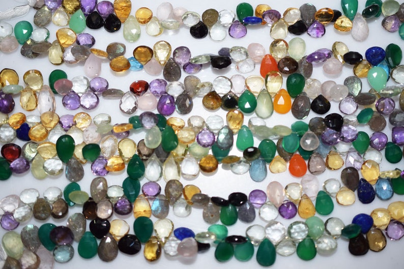 BL1242 8 Multi Semiprecious Briolette Natural Multi Semiprecious Mix Shape Faceted Beads 8.5x8.5-12.5x8 mm
