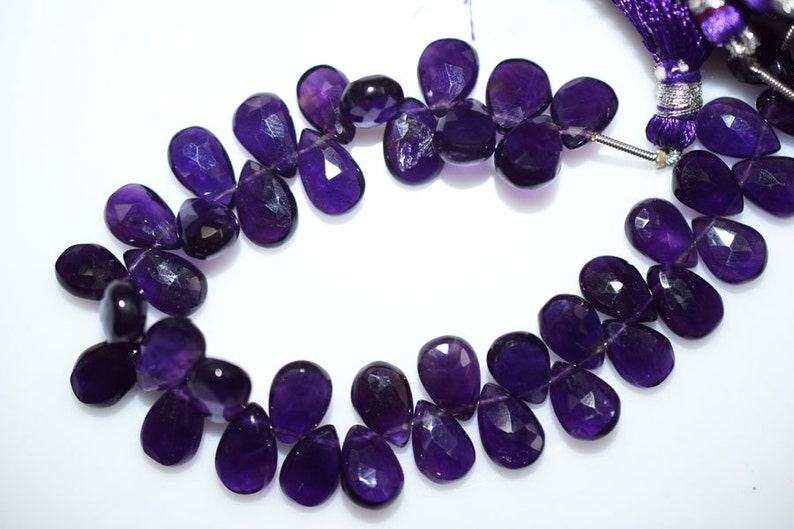 9x6.5-12x7.5 mm BL1260 Amethyst Pear Shape Briolette Amethyst Faceted Beads Amethyst Briolette 7 Inch Strand