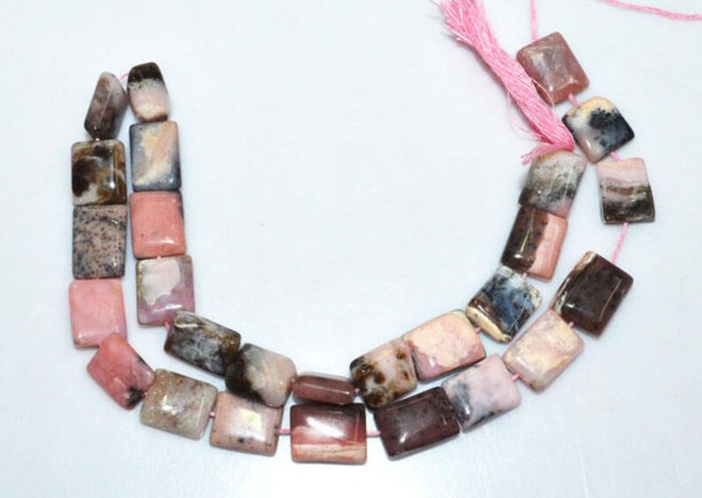 14 BL3737A 9x12-12x14 mm Pink Opal Plain Square Briolette 1 Strand Natural Pink Peruvian Opal Flat Cushion Smooth Beads
