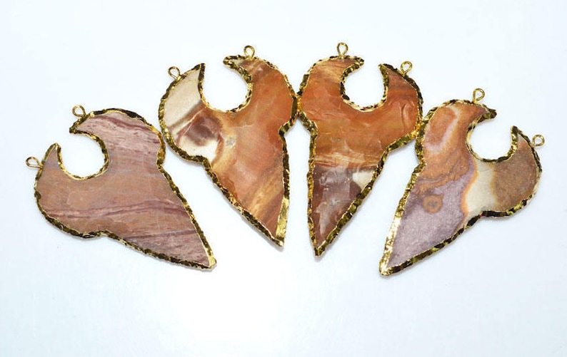 AH432 Electroplated With 24K Gold Plated Pendant 4 Pieces Brand New Jasper Arrowhead Double Bail Pendant 55-58 mm