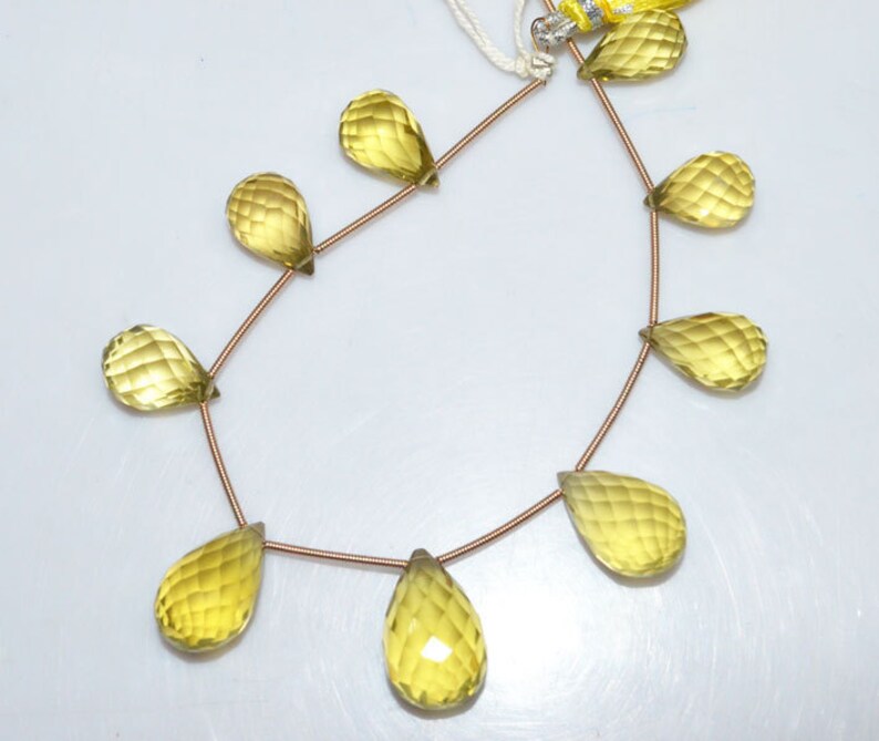 7 Natural Lemon Quartz Briolette Natural Lemon Quartz Faceted Tear Drop Beads 9x15-14x22 mm BL1871 Tear Drop Briolette