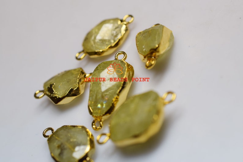 AH526 Aquamarine Free Form 24k Gold Plated Connector Pendant 6 Pcs.Beautiful Multi Aquamarine Electroplated Egde 14-16 mm long