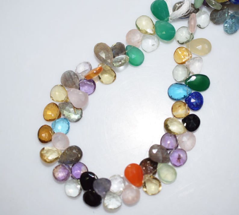 BL1242 8 Multi Semiprecious Briolette Natural Multi Semiprecious Mix Shape Faceted Beads 8.5x8.5-12.5x8 mm