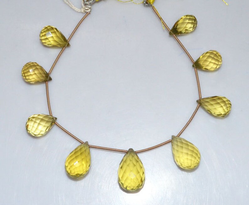 7 Natural Lemon Quartz Briolette Natural Lemon Quartz Faceted Tear Drop Beads 9x15-14x22 mm BL1871 Tear Drop Briolette