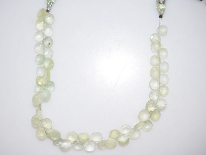 BL497 6.5x6.5-7x7 mm Prehnite Heart Shape Beads 8 Strand Good Quality Prehnite Faceted Heart Shape Briolette