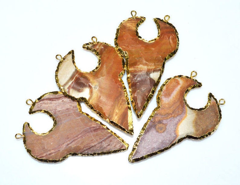 AH432 Electroplated With 24K Gold Plated Pendant 4 Pieces Brand New Jasper Arrowhead Double Bail Pendant 55-58 mm