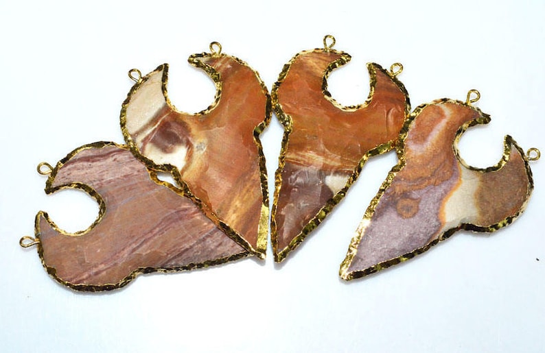 AH432 Electroplated With 24K Gold Plated Pendant 4 Pieces Brand New Jasper Arrowhead Double Bail Pendant 55-58 mm