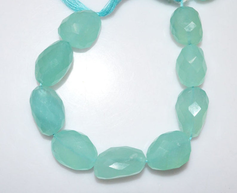 7 Chalcedony Faceted Tumble Beads 15x19-17x26 mm 1 Strand Natural Aqua Chalcedony Faceted Nuggets Briolette BL2674