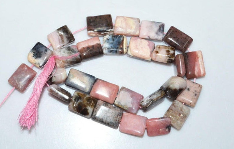14 BL3737A 9x12-12x14 mm Pink Opal Plain Square Briolette 1 Strand Natural Pink Peruvian Opal Flat Cushion Smooth Beads