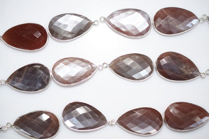 Moonstone Faceted Pear Shape Pendant 26-28 mm Hot Selling Chocolate Moonstone Sterling Silver Bezel Connector Pendant SSC124