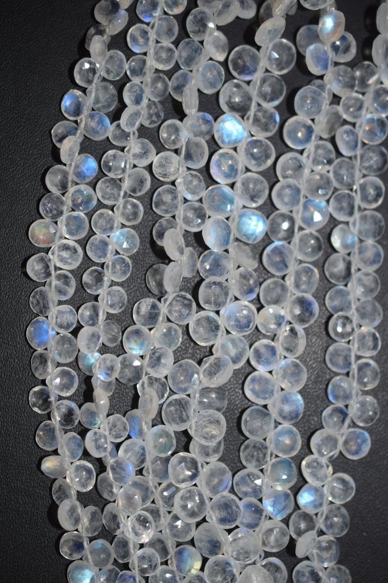 Good Quality White Rainbow Moonstone Heart Faceted Briolette Rainbow Moonstone Faceted Briolette 6x6-8x8 mm BL276