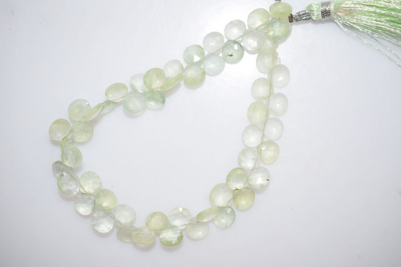 BL497 6.5x6.5-7x7 mm Prehnite Heart Shape Beads 8 Strand Good Quality Prehnite Faceted Heart Shape Briolette