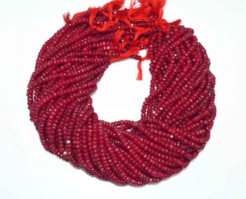 Dyed Ruby Faceted Rondelle Beads 16 MC075D Natural Dyed Ruby 5.50 mm Sold By Strand Natural Dyed Ruby Rondelle Beads