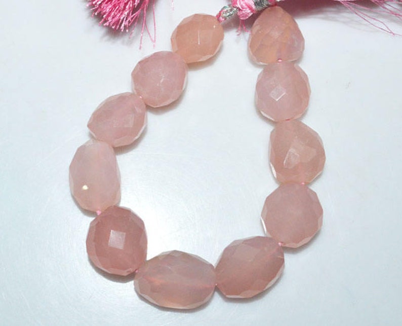 BL3319Z1 Rose Quartz Faceted Tumble 7 14x14-16x19 mm 1 Strand Rose Quartz Faceted Nuggets Briolette Nugget Beads