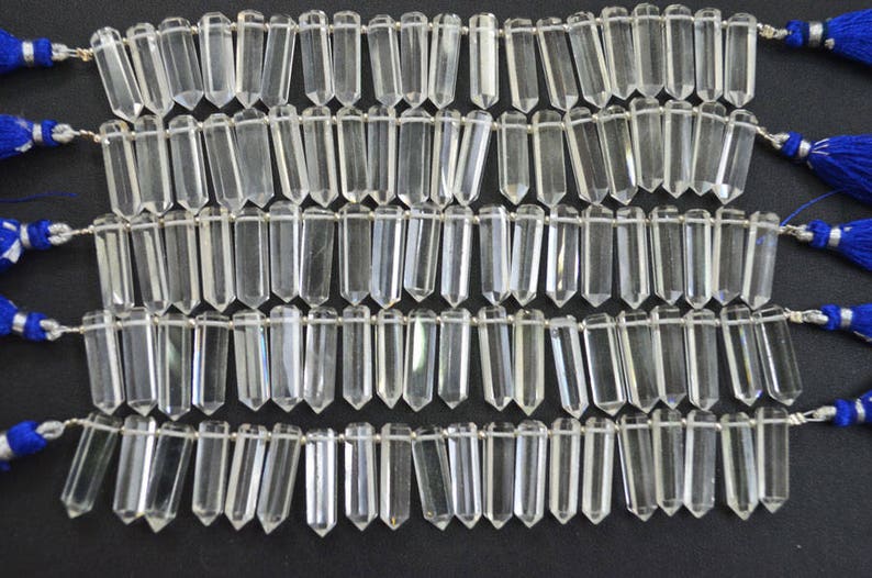 Crystal Pointed Pencil Briolette BL3660 5x19-5x20 mm 20 Pieces Natural Rock Crystal Faceted Pencil Shape Briolette