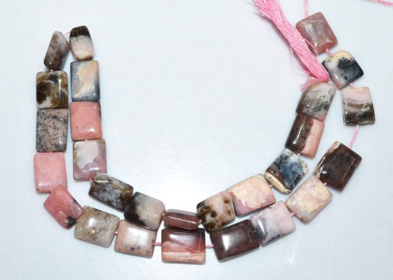 14 BL3737A 9x12-12x14 mm Pink Opal Plain Square Briolette 1 Strand Natural Pink Peruvian Opal Flat Cushion Smooth Beads