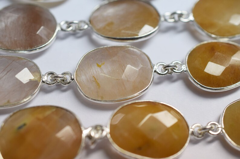 Natural Camel Rutile Free Form Connector Chain Sold By Foot Camel Rutile Faceted Bezel Connector Link Chain RB6029 14-18 mm