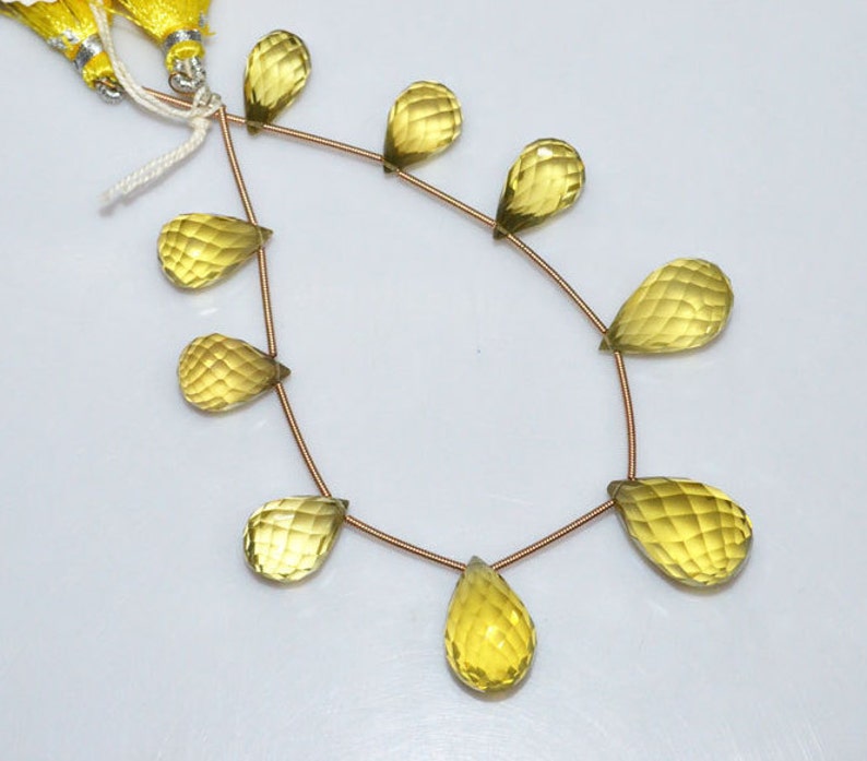 7 Natural Lemon Quartz Briolette Natural Lemon Quartz Faceted Tear Drop Beads 9x15-14x22 mm BL1871 Tear Drop Briolette