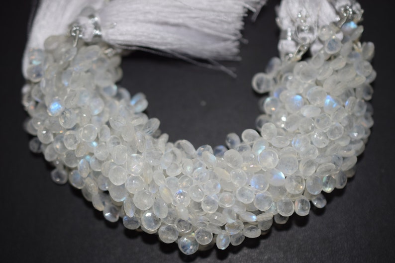 Good Quality White Rainbow Moonstone Heart Faceted Briolette Rainbow Moonstone Faceted Briolette 6x6-8x8 mm BL276