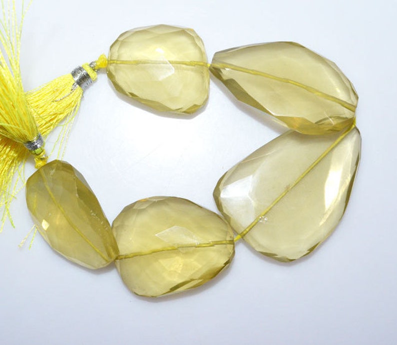 Lemon Quartz Faceted Tumble 1 Strand Natural Lemon Quartz Faceted Nuggets Briolette 7 BL2453 22x28-34x47 mm