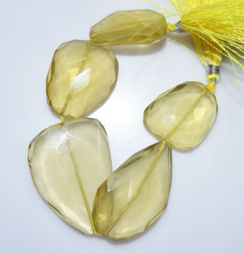 Lemon Quartz Faceted Tumble 1 Strand Natural Lemon Quartz Faceted Nuggets Briolette 7 BL2453 22x28-34x47 mm